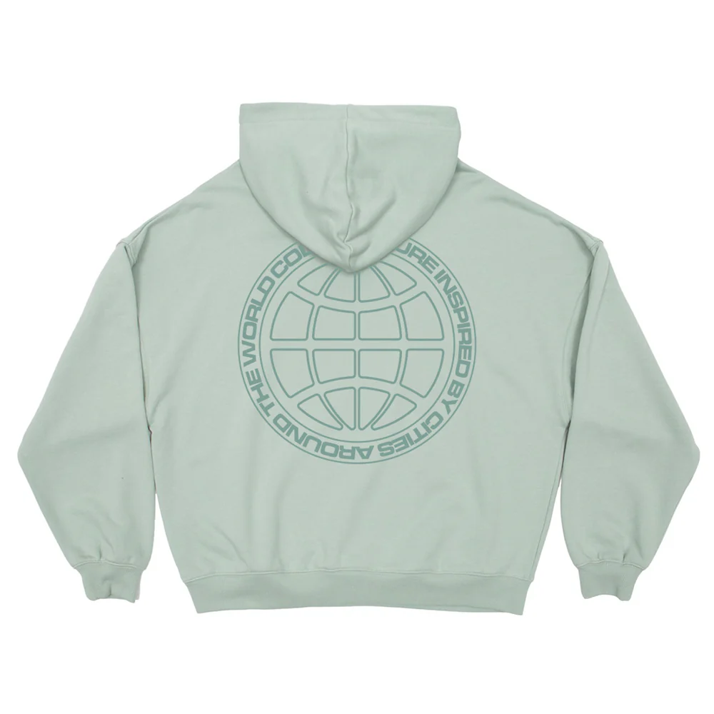 GLOBE HOODIE PALE GREEN GLOBE HOODIE PALE GREEN